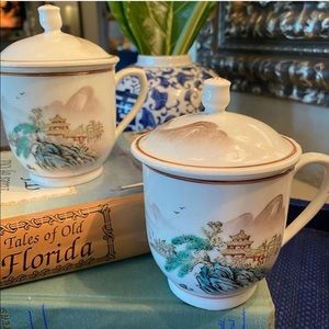 Vintage Chinese Tea Cup Pair with Lids